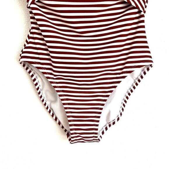 Kona Sol Twist Bandeau One Piece Swimsuit Deep Red and White Stripes Size Small - Picture 5 of 15